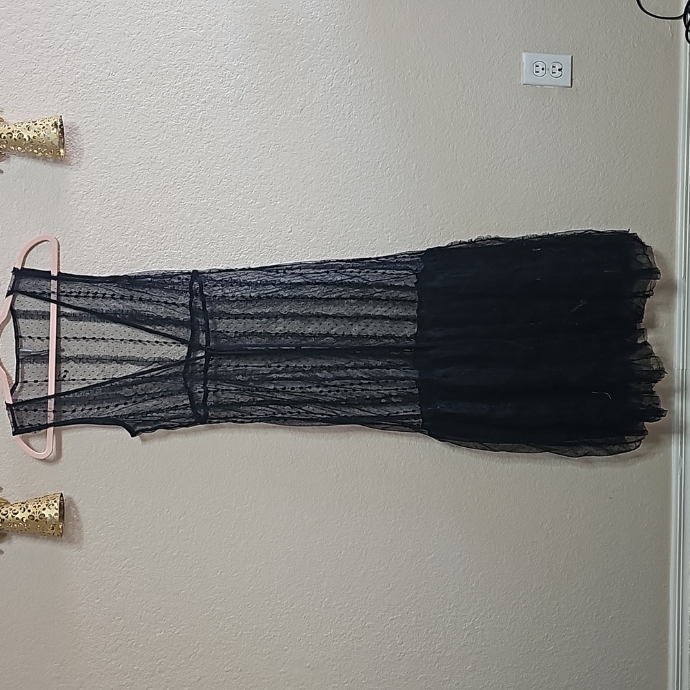 Anthropologie Black Sheer Lace Maxi Dress XXS